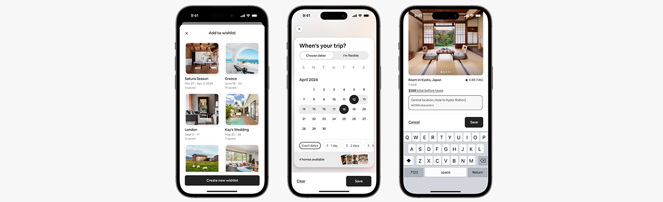 airbnb wishlist and trip planning